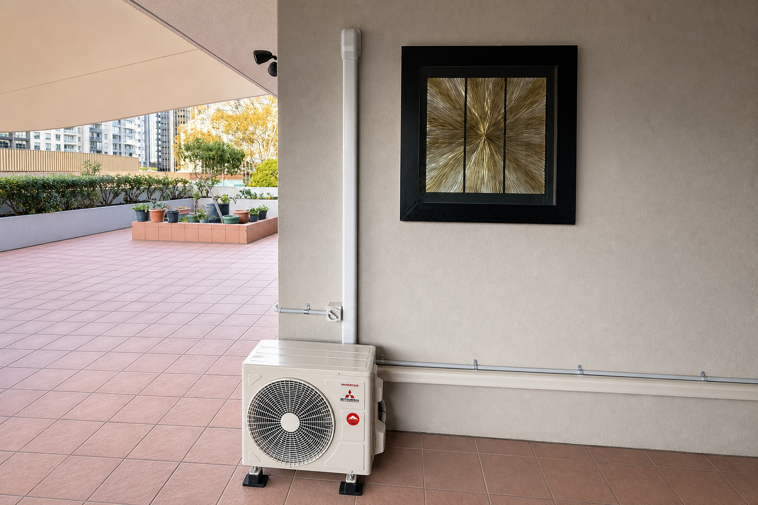 Split-system outdoor unit with conduit and isolator installed by iFix Electrical Services